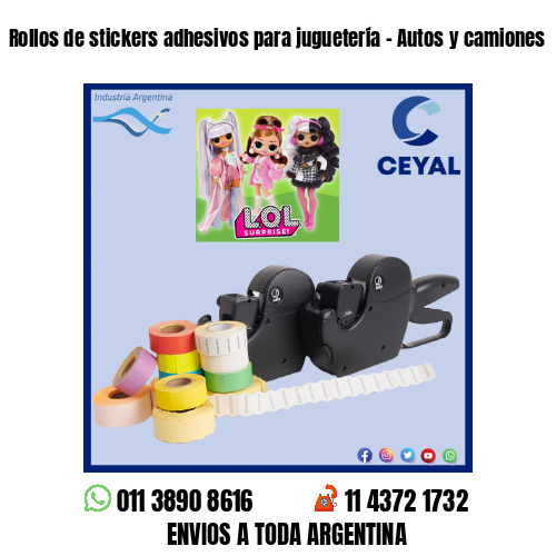 Rollos de stickers adhesivos para juguetería - Autos y camiones