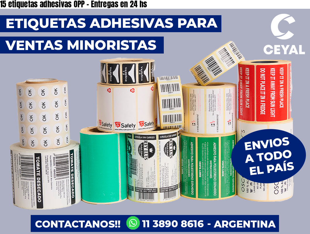 15 etiquetas adhesivas OPP – Entregas en 24 hs