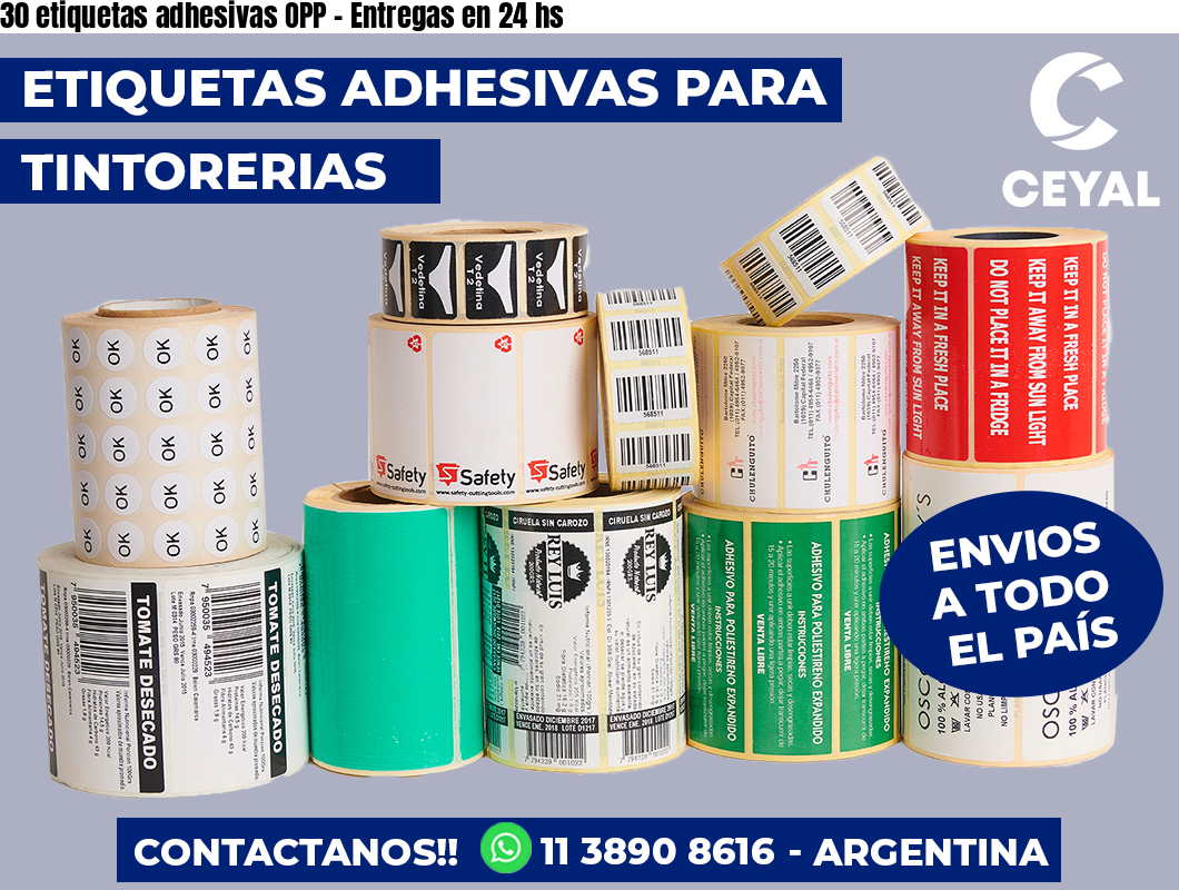 30 etiquetas adhesivas OPP – Entregas en 24 hs