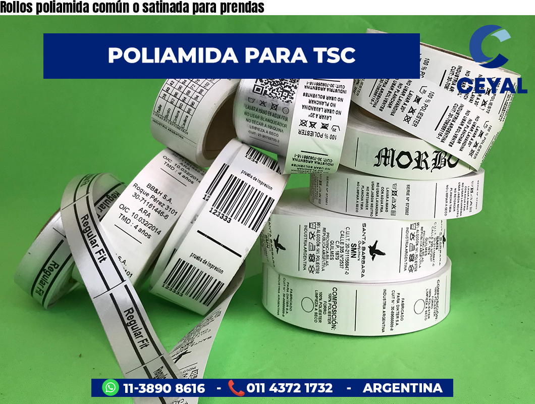 Rollos poliamida común o satinada para prendas