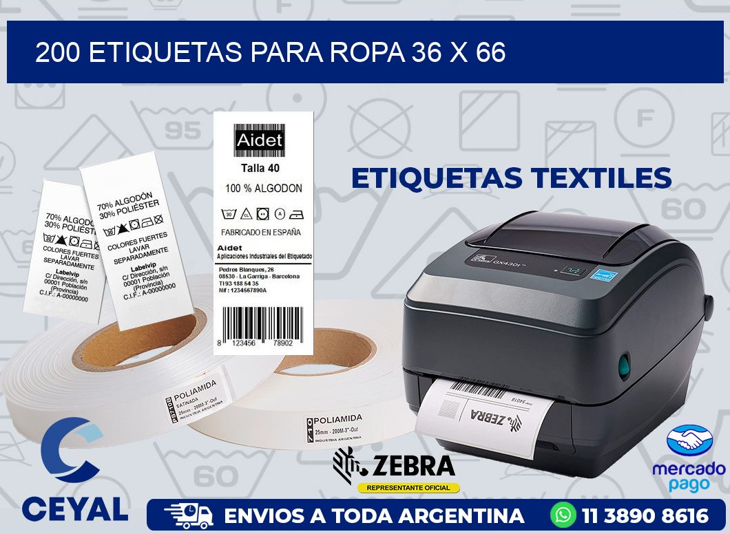 200 ETIQUETAS PARA ROPA 36 x 66