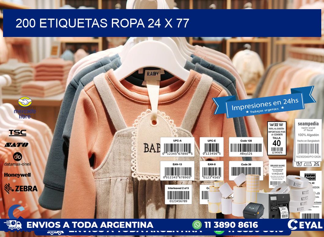 200 ETIQUETAS ROPA 24 x 77