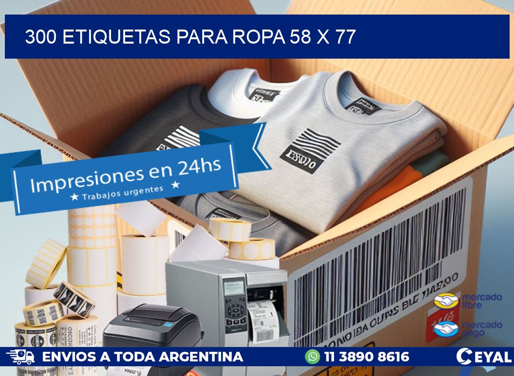 300 ETIQUETAS PARA ROPA 58 x 77