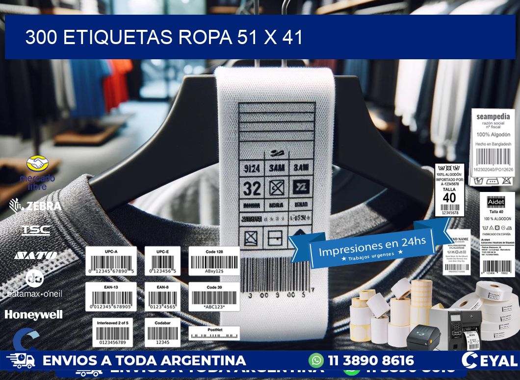 300 ETIQUETAS ROPA 51 x 41