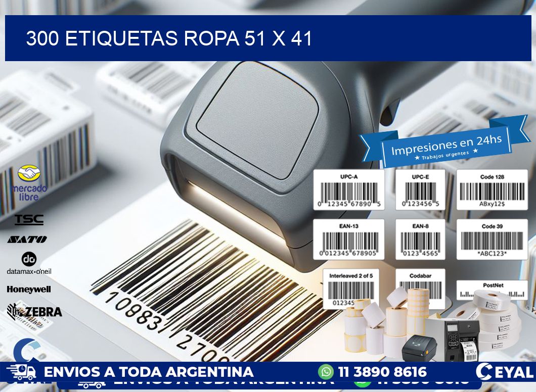 300 ETIQUETAS ROPA 51 x 41