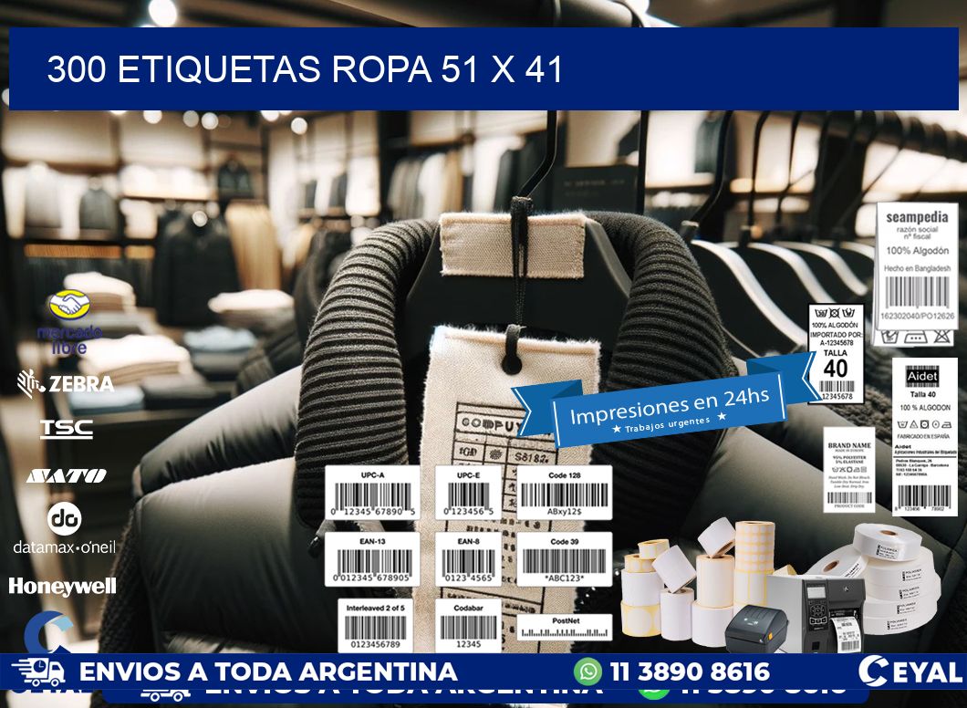 300 ETIQUETAS ROPA 51 x 41