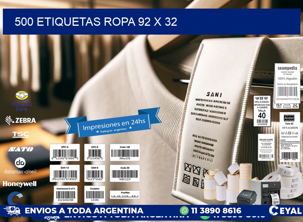 500 ETIQUETAS ROPA 92 x 32