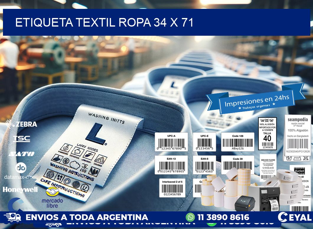 ETIQUETA TEXTIL ROPA 34 x 71