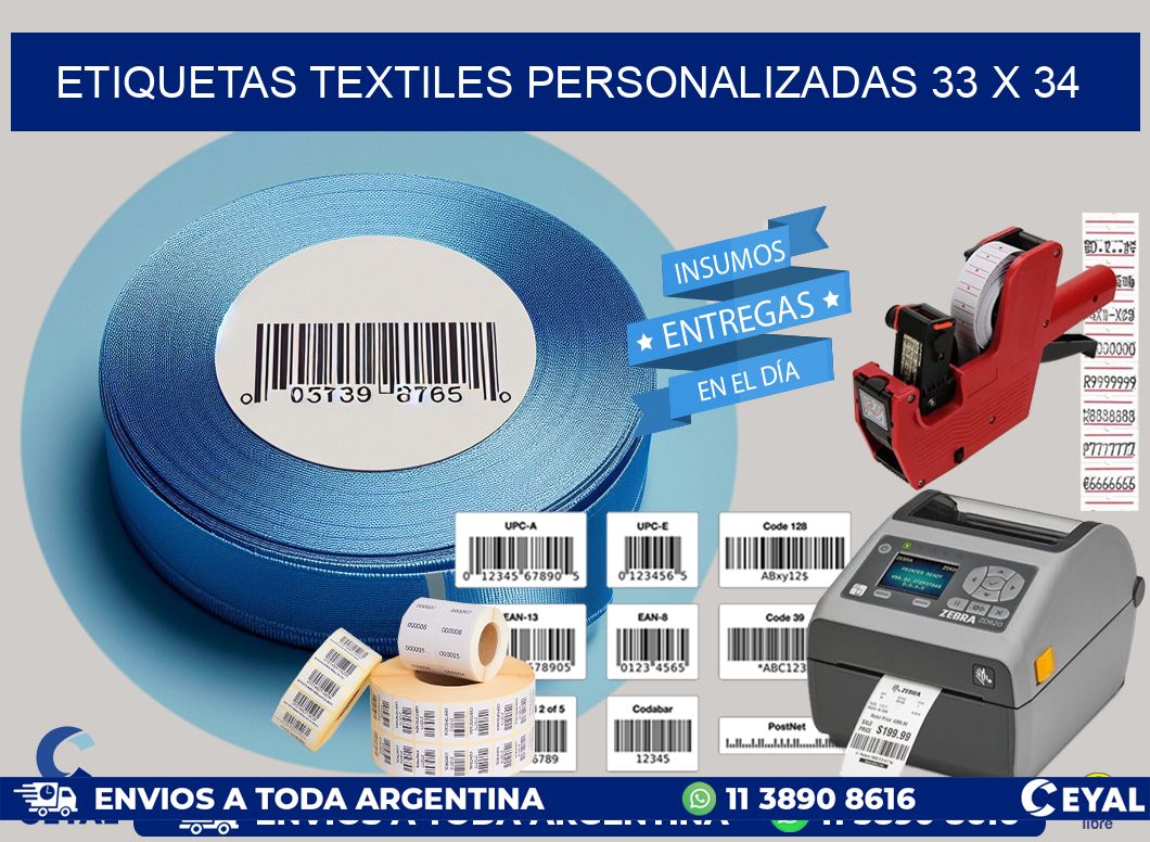 ETIQUETAS TEXTILES PERSONALIZADAS 33 x 34