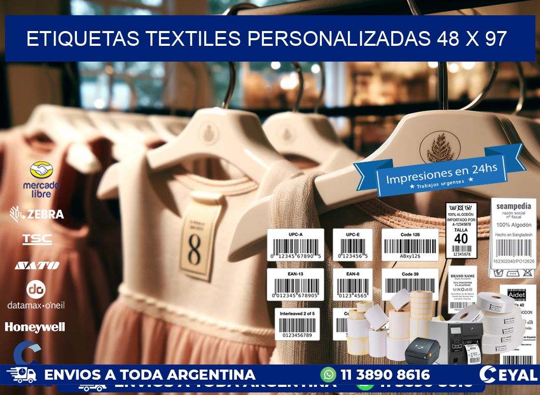 ETIQUETAS TEXTILES PERSONALIZADAS 48 x 97