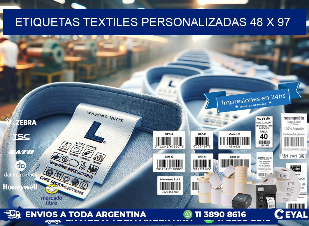 ETIQUETAS TEXTILES PERSONALIZADAS 48 x 97