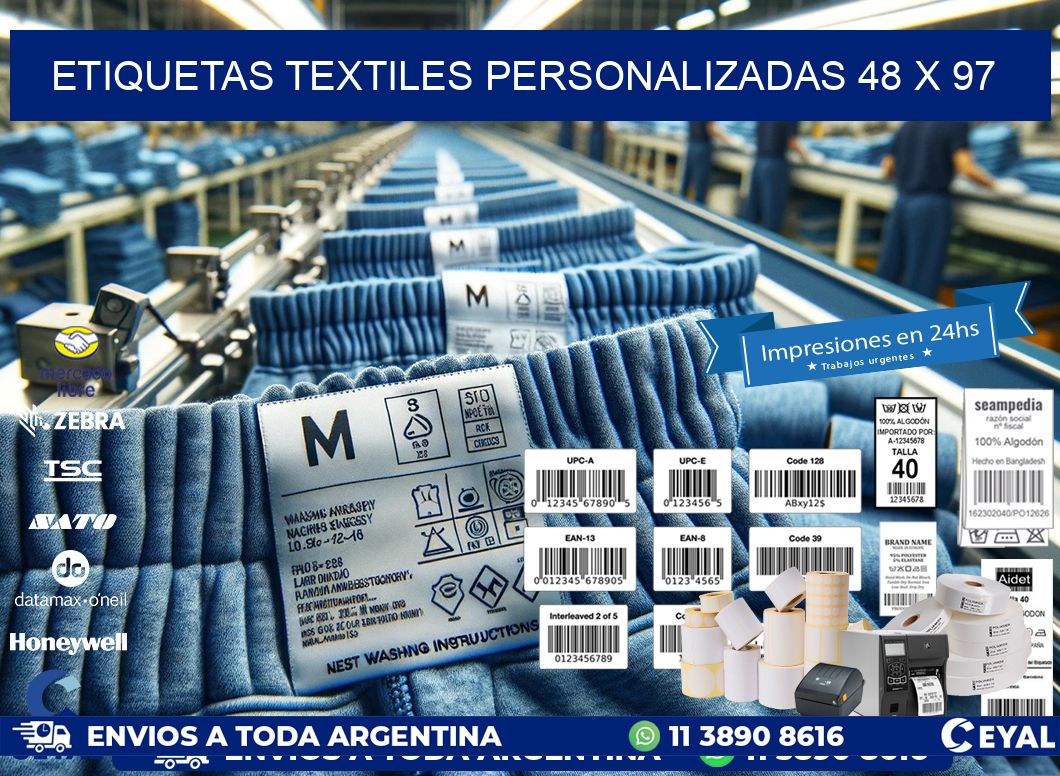 ETIQUETAS TEXTILES PERSONALIZADAS 48 x 97