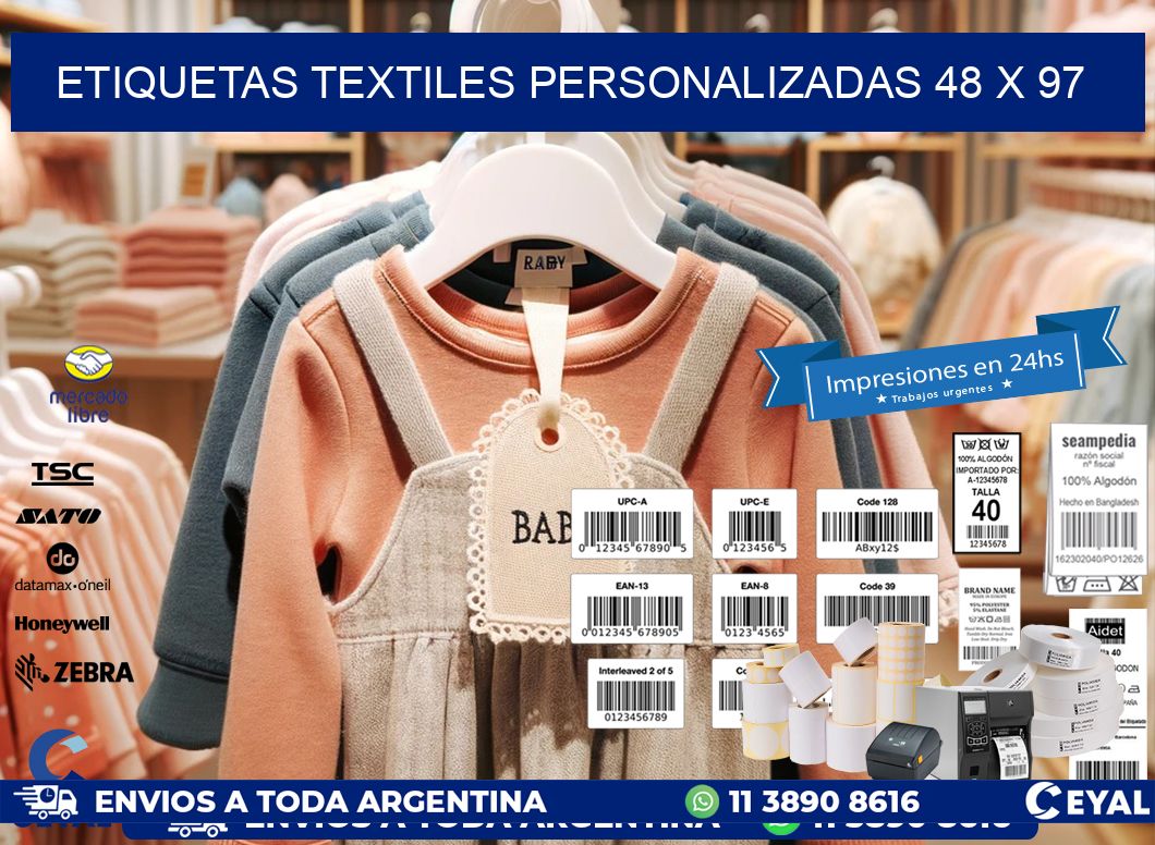 ETIQUETAS TEXTILES PERSONALIZADAS 48 x 97