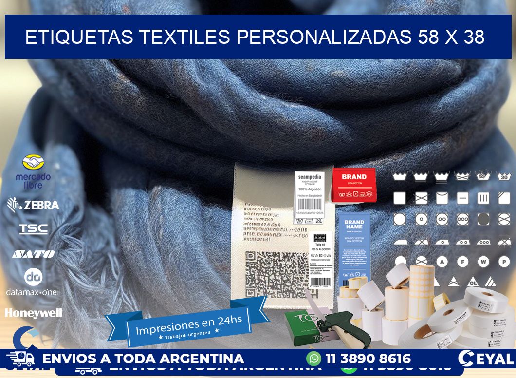 ETIQUETAS TEXTILES PERSONALIZADAS 58 x 38