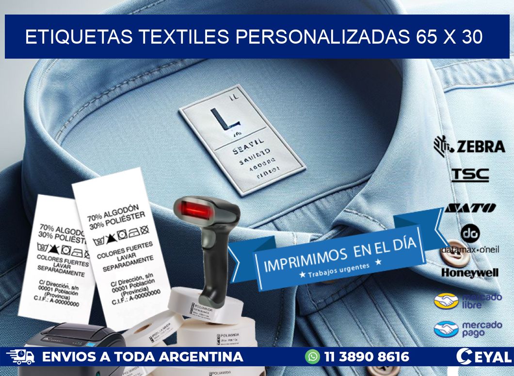 ETIQUETAS TEXTILES PERSONALIZADAS 65 x 30