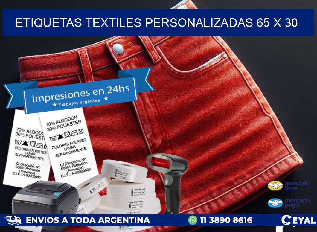 ETIQUETAS TEXTILES PERSONALIZADAS 65 x 30