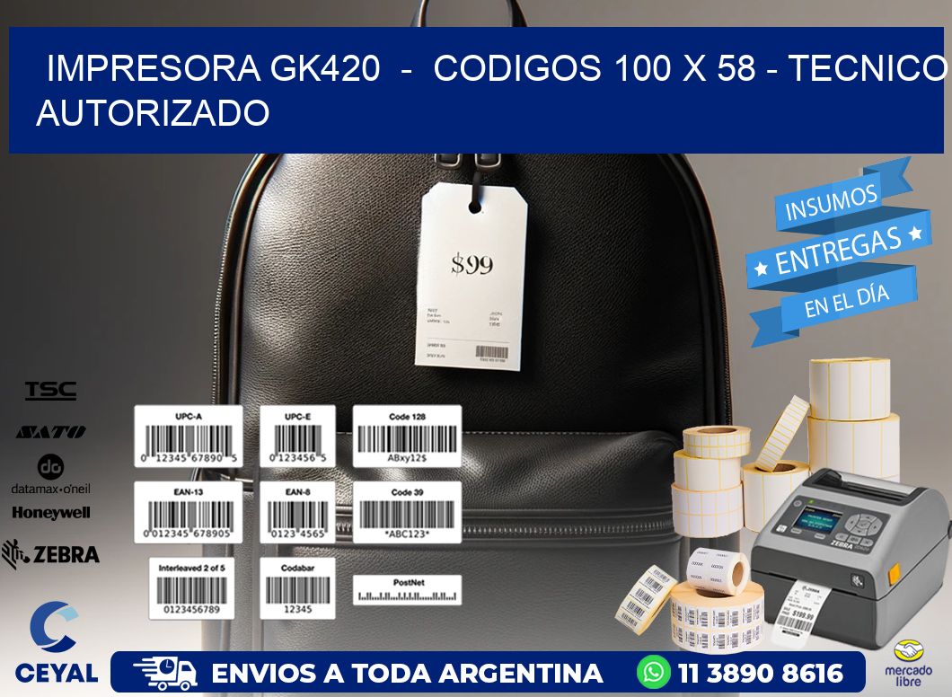 IMPRESORA GK420  -  CODIGOS 100 x 58 - TECNICO AUTORIZADO