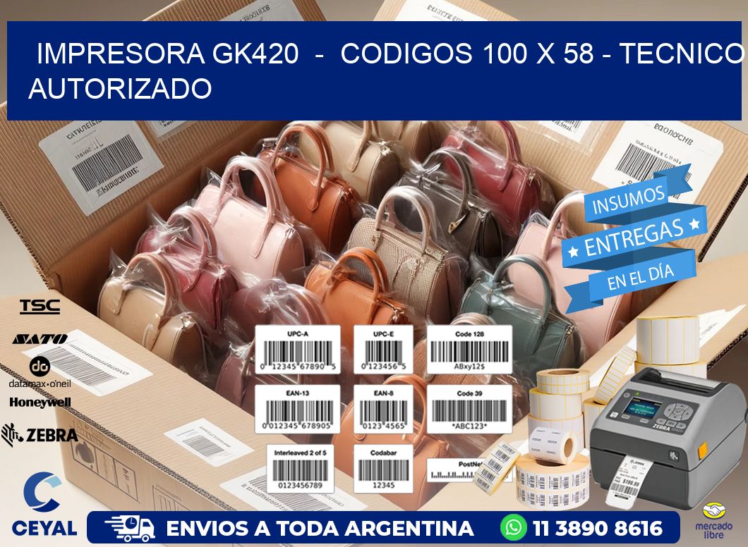 IMPRESORA GK420  -  CODIGOS 100 x 58 - TECNICO AUTORIZADO