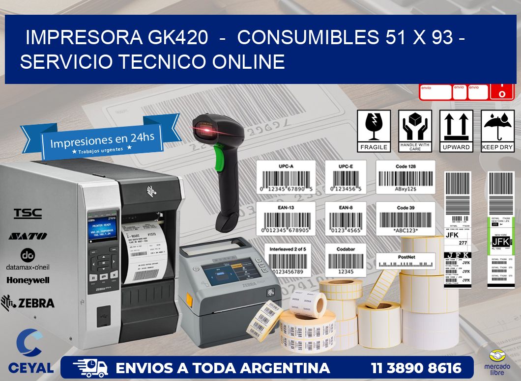 IMPRESORA GK420  -  CONSUMIBLES 51 x 93 - SERVICIO TECNICO ONLINE