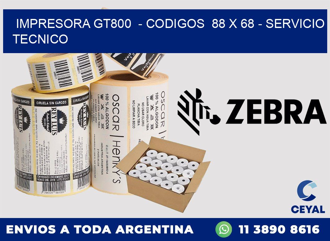 IMPRESORA GT800  - CODIGOS  88 x 68 - SERVICIO TECNICO