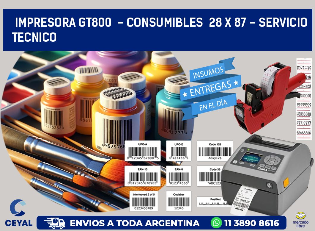 IMPRESORA GT800  - CONSUMIBLES  28 x 87 - SERVICIO TECNICO