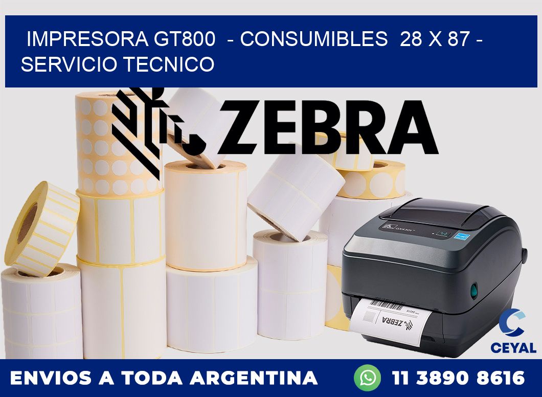 IMPRESORA GT800  - CONSUMIBLES  28 x 87 - SERVICIO TECNICO