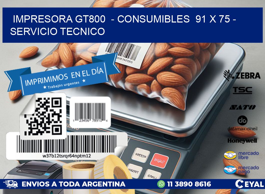 IMPRESORA GT800  - CONSUMIBLES  91 x 75 - SERVICIO TECNICO