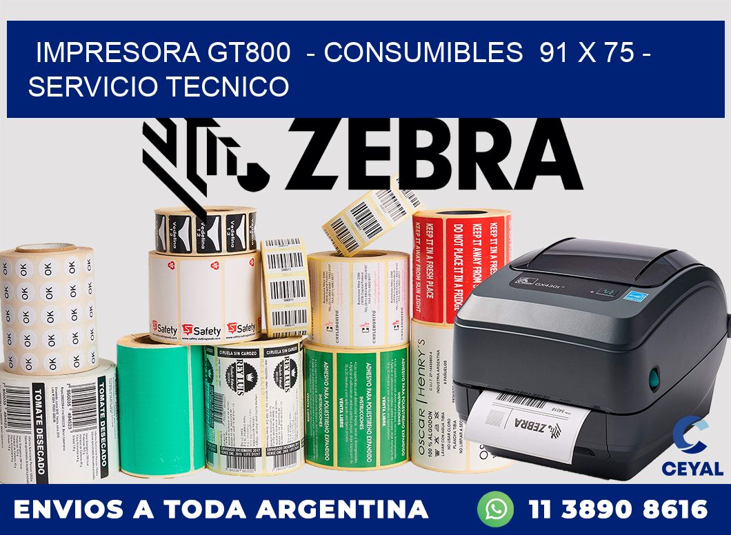 IMPRESORA GT800  - CONSUMIBLES  91 x 75 - SERVICIO TECNICO