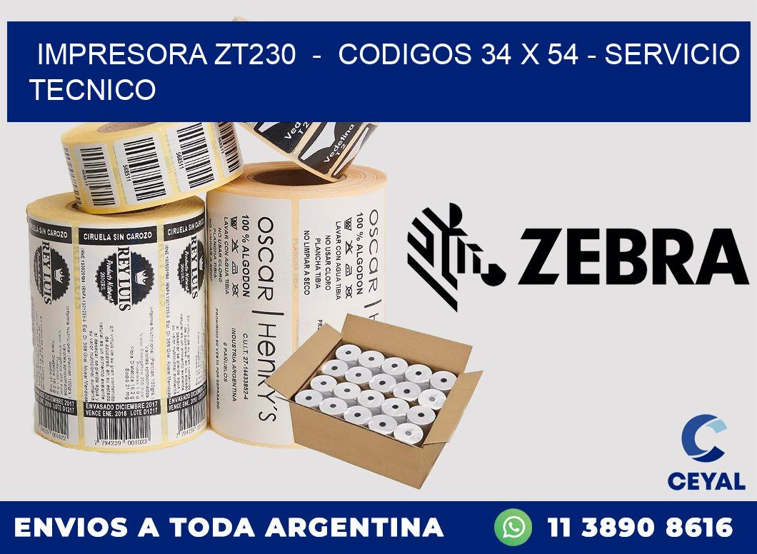 IMPRESORA ZT230  -  CODIGOS 34 x 54 - SERVICIO TECNICO