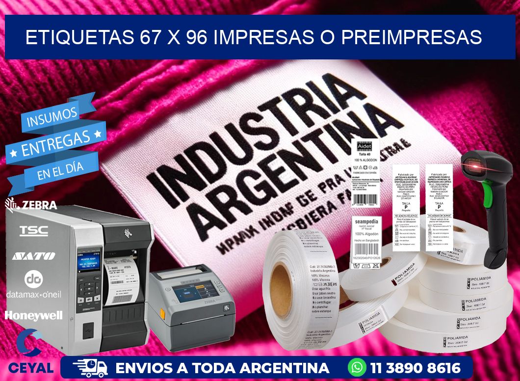 ETIQUETAS 67 x 96 IMPRESAS O PREIMPRESAS