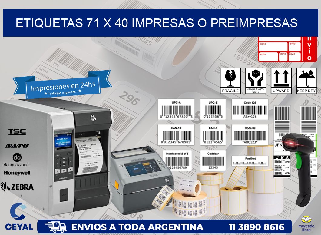 ETIQUETAS 71 x 40 IMPRESAS O PREIMPRESAS