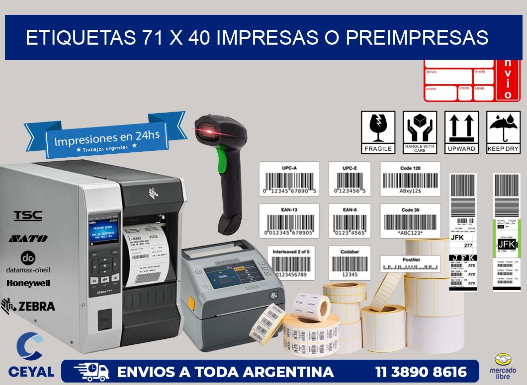 ETIQUETAS 71 x 40 IMPRESAS O PREIMPRESAS