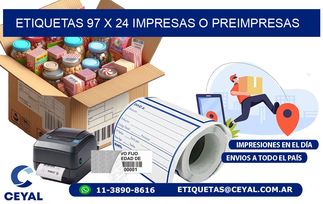 ETIQUETAS 97 x 24 IMPRESAS O PREIMPRESAS