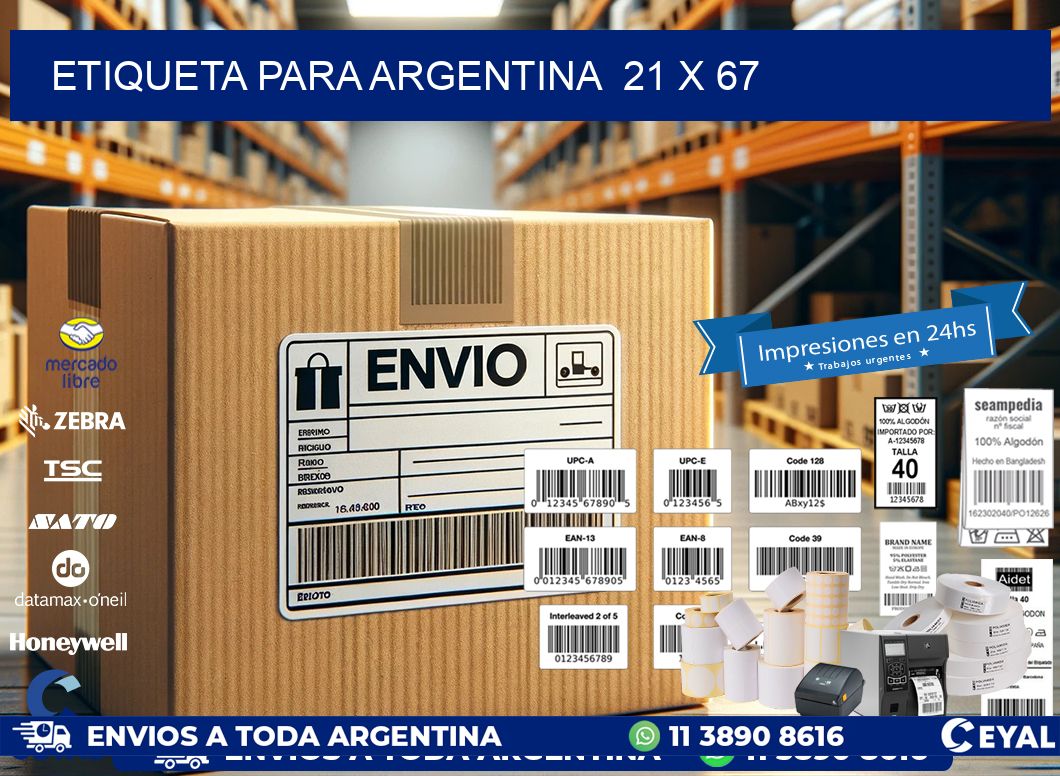 etiqueta para Argentina  21 x 67