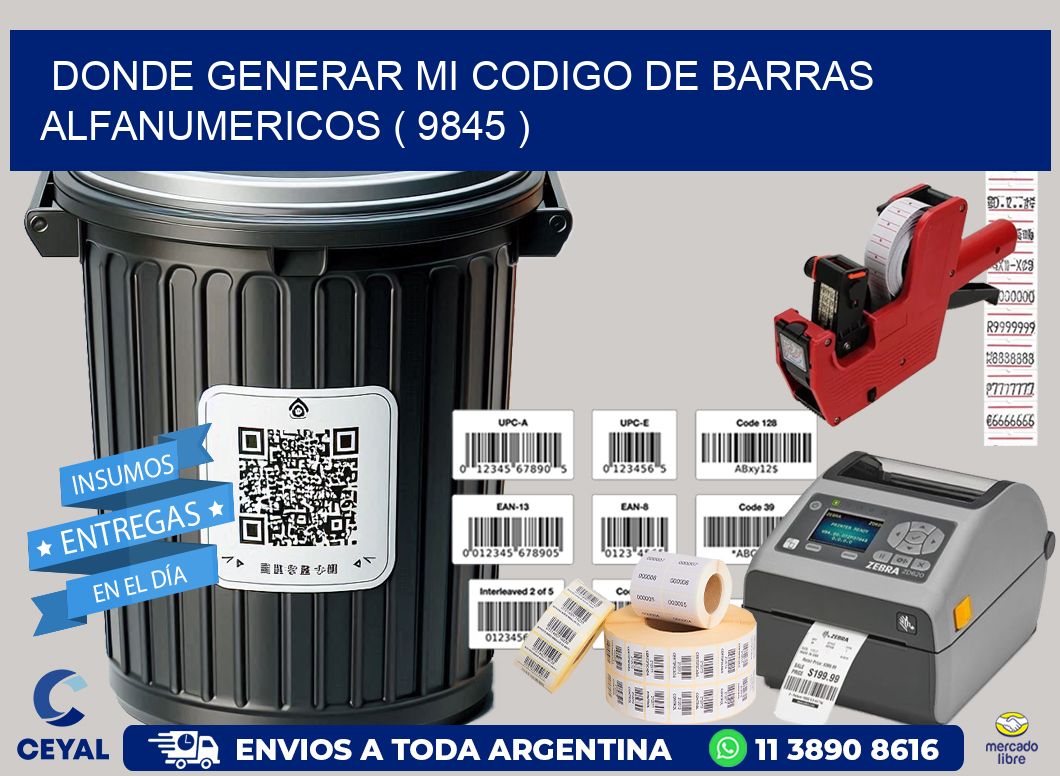 DONDE GENERAR MI CODIGO DE BARRAS ALFANUMERICOS ( 9845 )