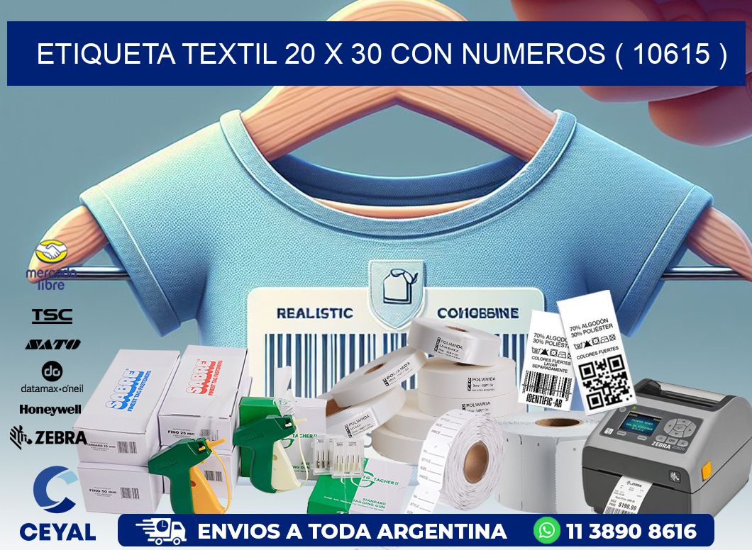 ETIQUETA TEXTIL 20 X 30 CON NUMEROS ( 10615 )