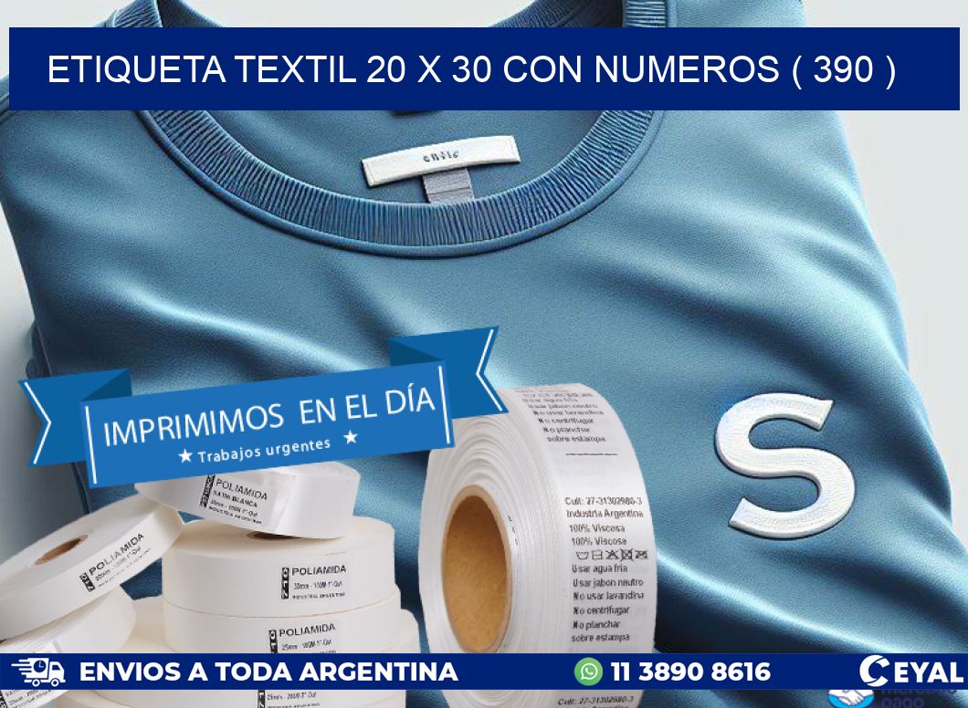 ETIQUETA TEXTIL 20 X 30 CON NUMEROS ( 390 )