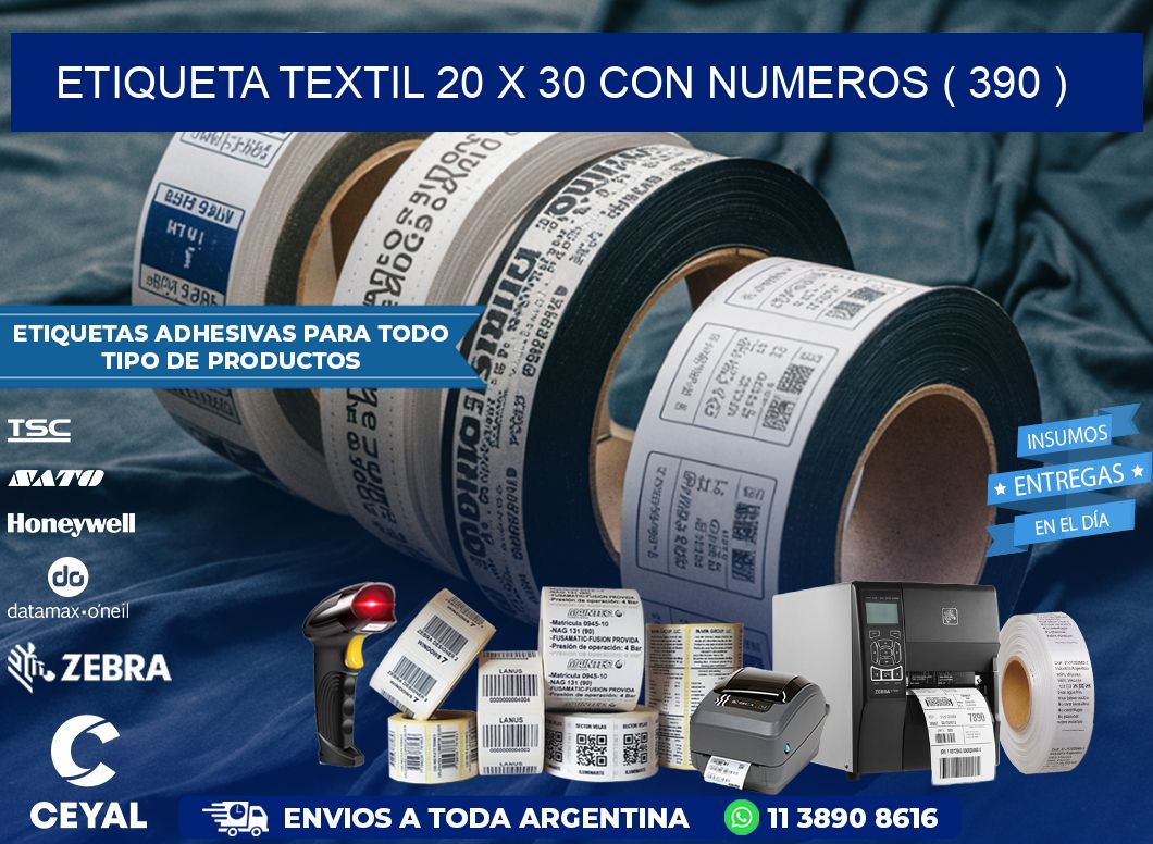 ETIQUETA TEXTIL 20 X 30 CON NUMEROS ( 390 )