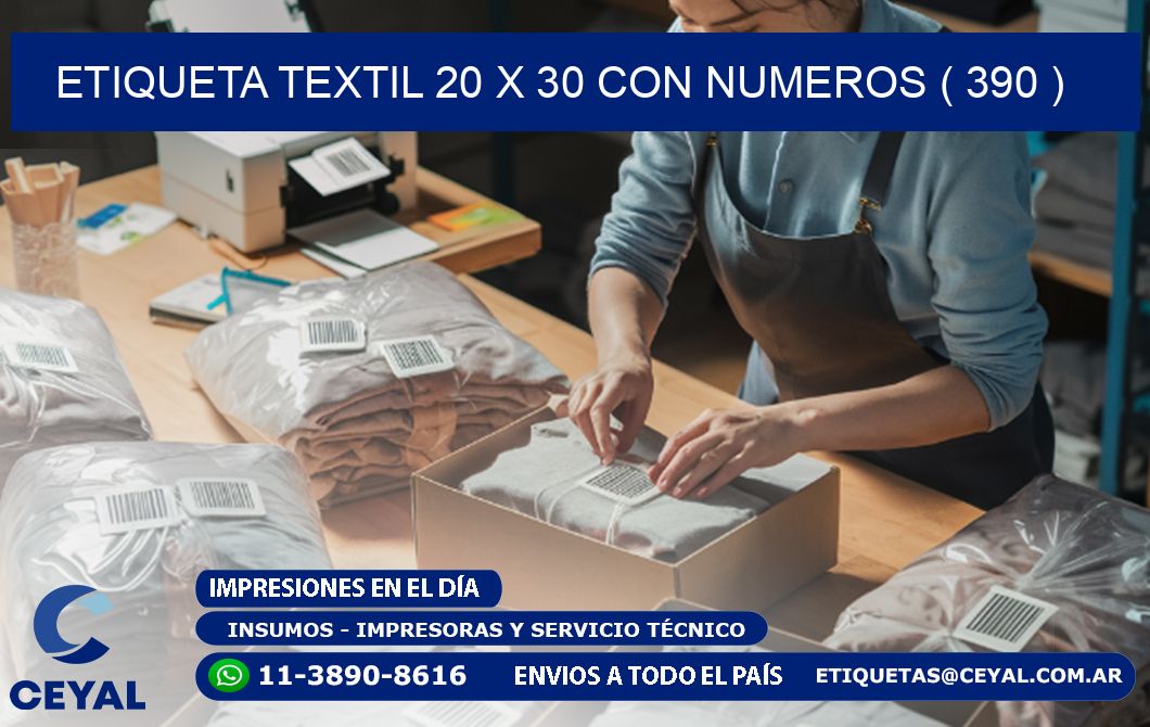 ETIQUETA TEXTIL 20 X 30 CON NUMEROS ( 390 )