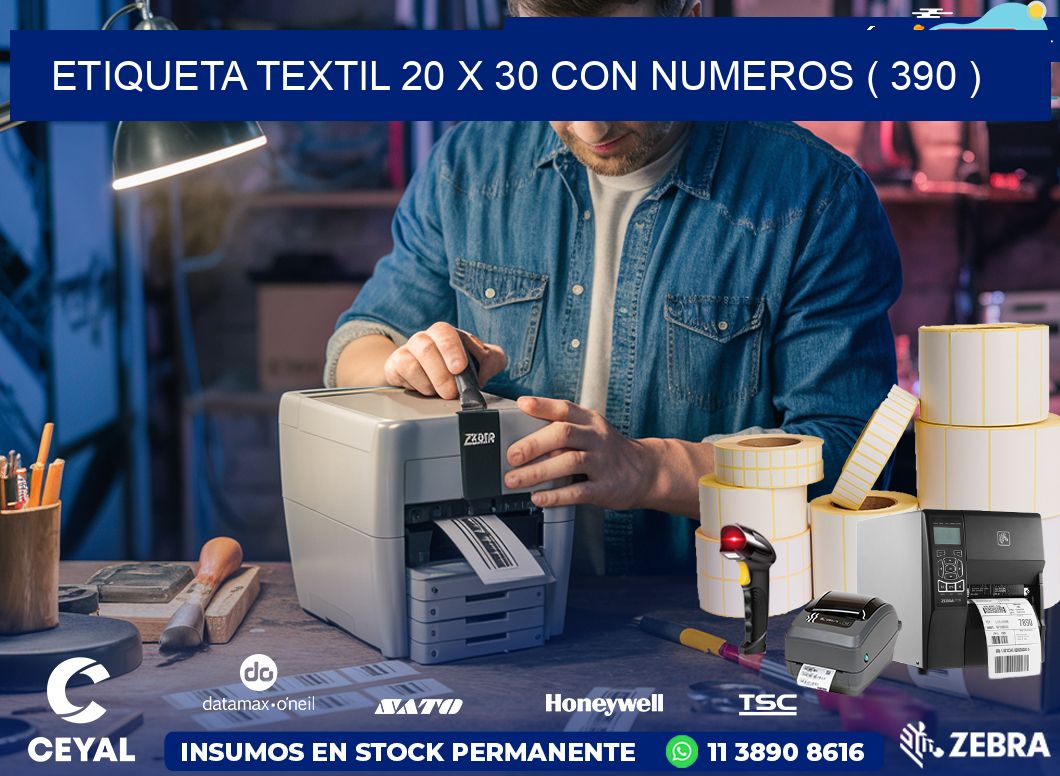 ETIQUETA TEXTIL 20 X 30 CON NUMEROS ( 390 )