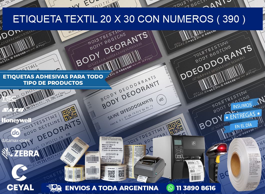 ETIQUETA TEXTIL 20 X 30 CON NUMEROS ( 390 )