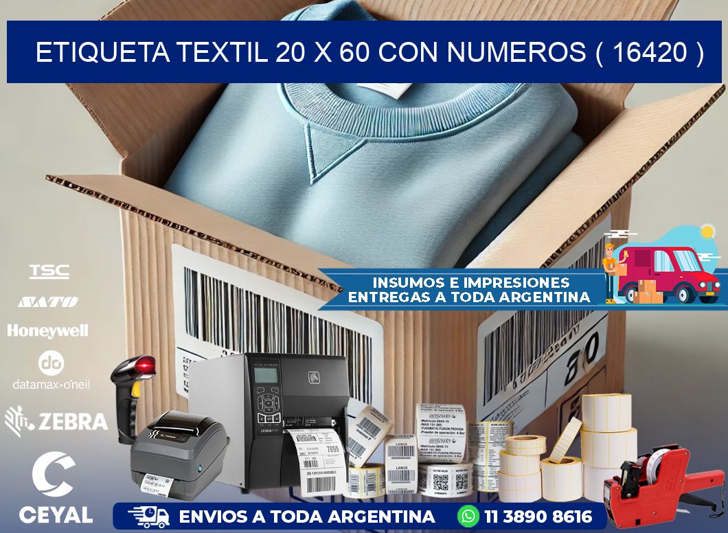 ETIQUETA TEXTIL 20 X 60 CON NUMEROS ( 16420 )