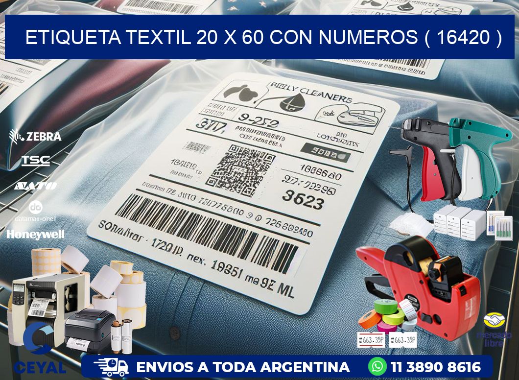 ETIQUETA TEXTIL 20 X 60 CON NUMEROS ( 16420 )