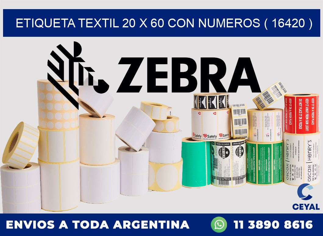 ETIQUETA TEXTIL 20 X 60 CON NUMEROS ( 16420 )