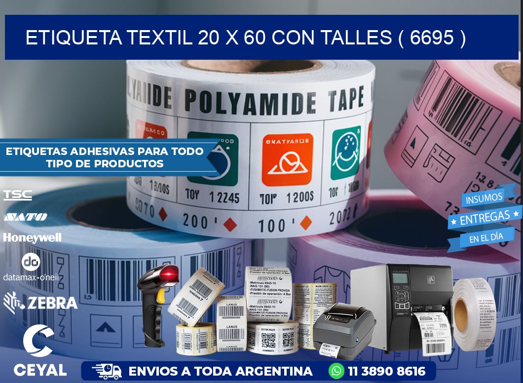 ETIQUETA TEXTIL 20 X 60 CON TALLES ( 6695 )