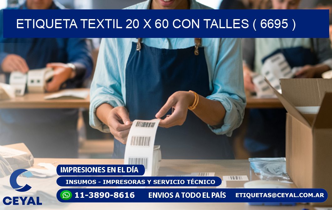 ETIQUETA TEXTIL 20 X 60 CON TALLES ( 6695 )