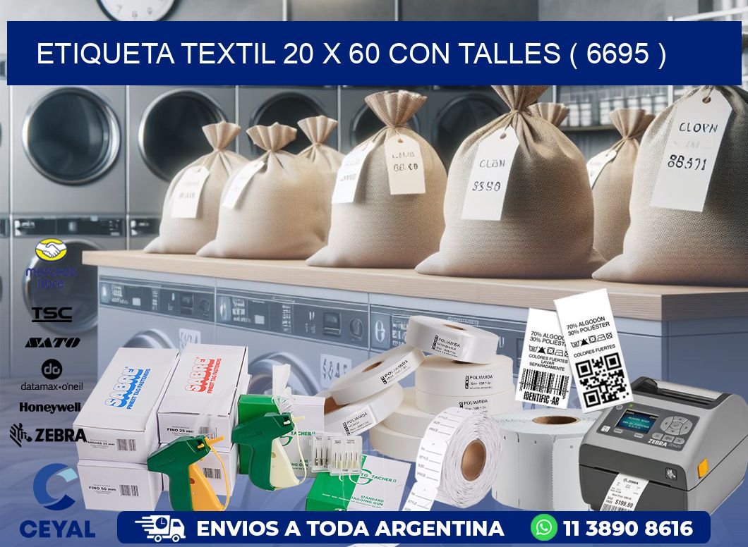 ETIQUETA TEXTIL 20 X 60 CON TALLES ( 6695 )