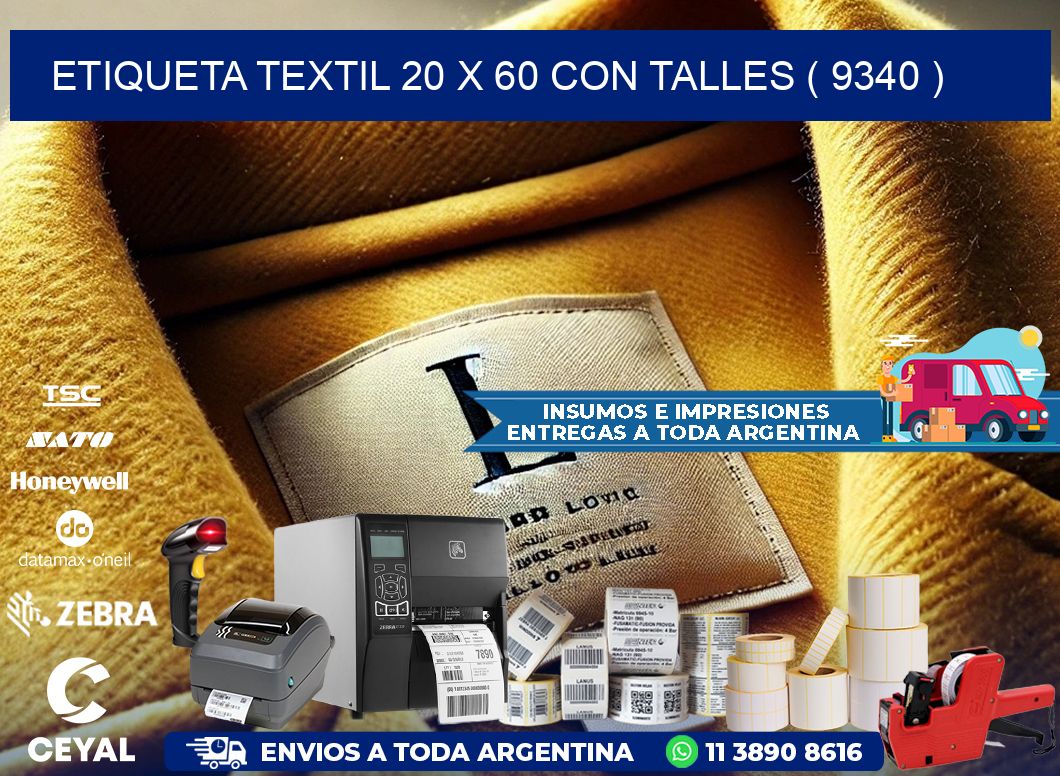 ETIQUETA TEXTIL 20 X 60 CON TALLES ( 9340 )