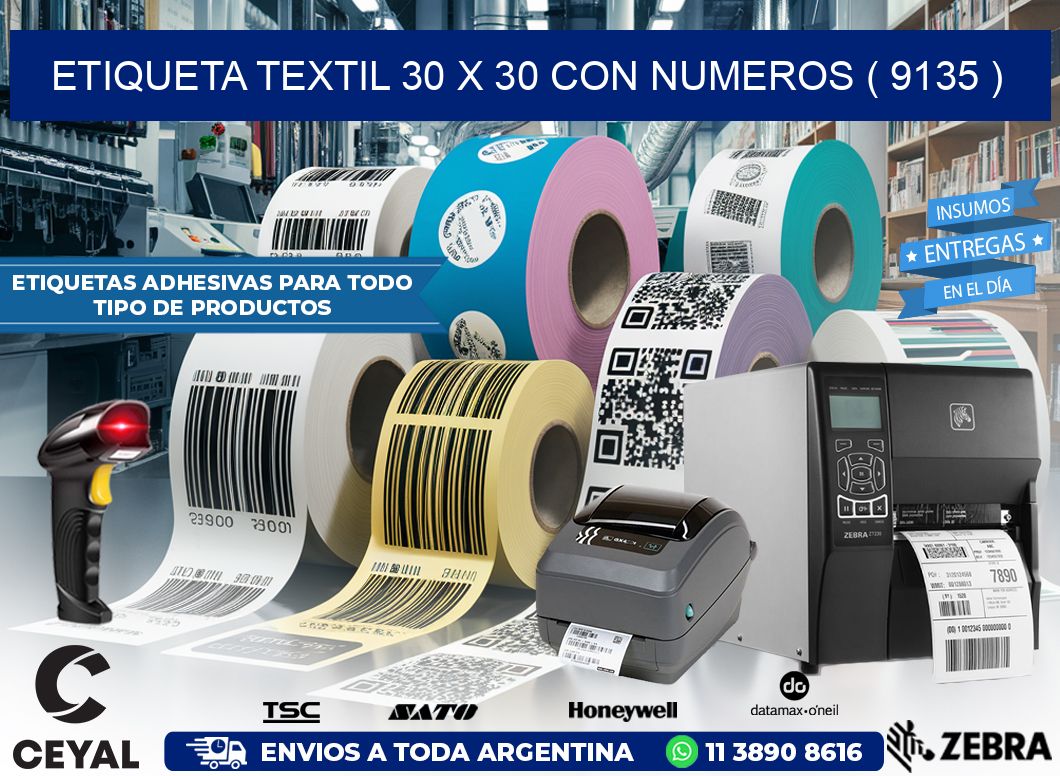 ETIQUETA TEXTIL 30 X 30 CON NUMEROS ( 9135 )