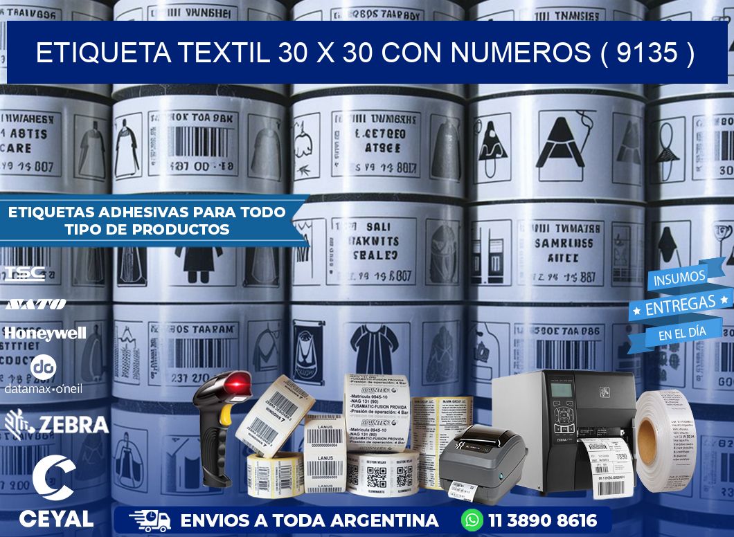 ETIQUETA TEXTIL 30 X 30 CON NUMEROS ( 9135 )